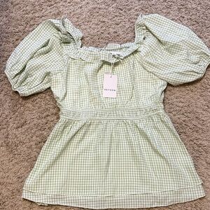 Brand new size large Green Gingham Blouse